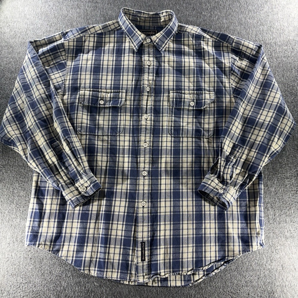 Abercrombie & Fitch Shirt Mens L Blue Plaid Flannel Long Sleeve Button Front